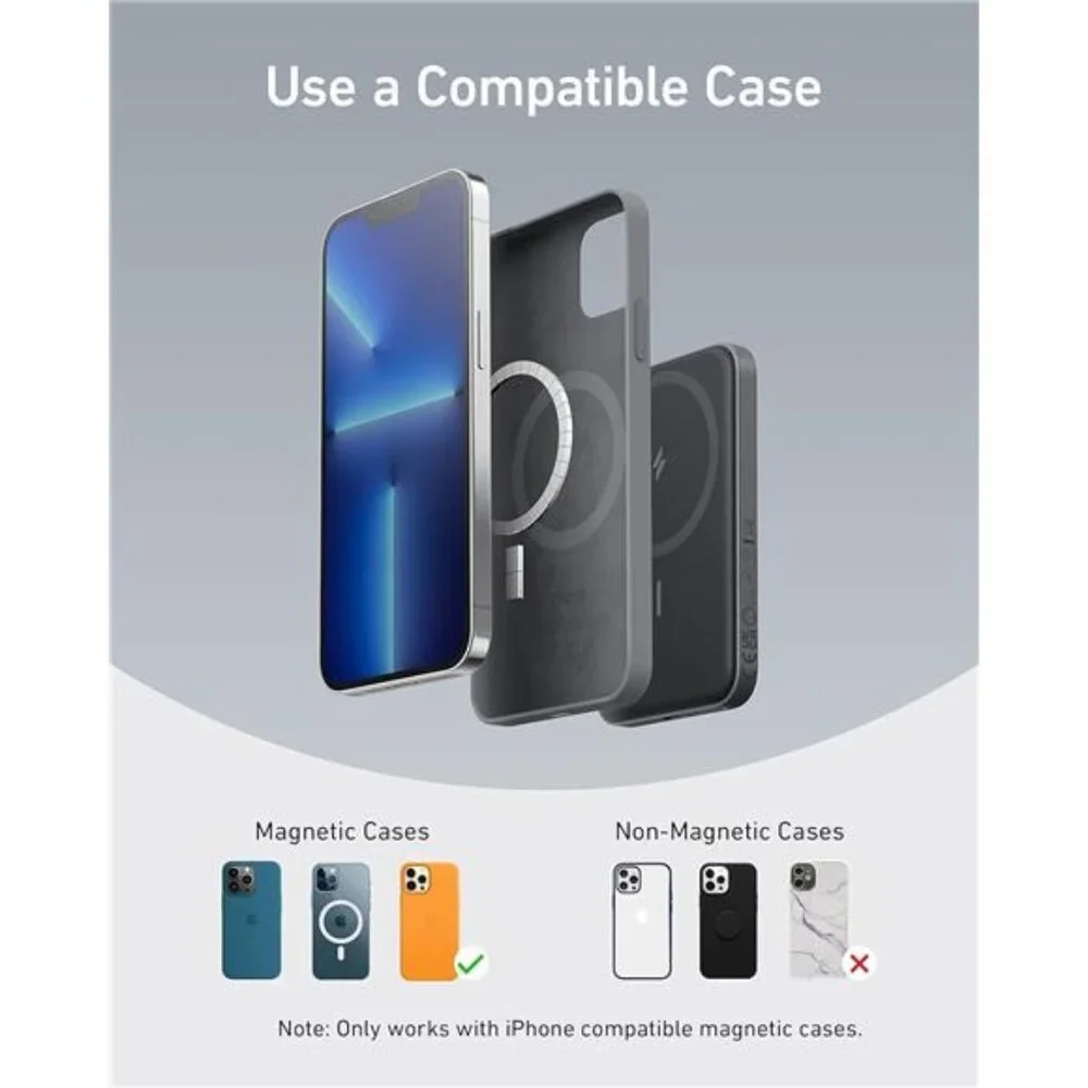 Magnetic Portable Charger, 5,000mAh Wireless Portable Charger with USB-C Cable
